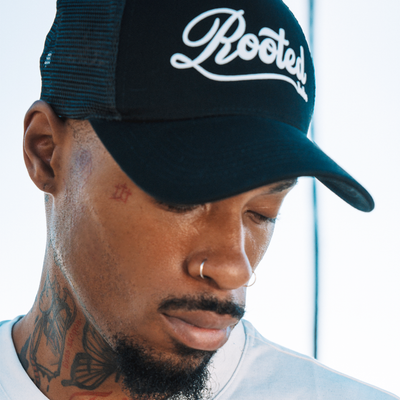 Rooted Labs Black Trucker Hat Snapback